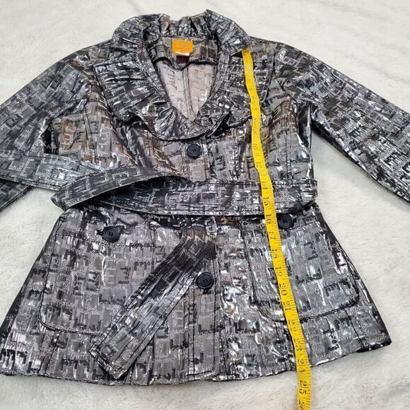 Ruby Road Petite Silver Black Metallic Ruffle Collar Lightweight Jacket Women 4 - Picture 7 of 9